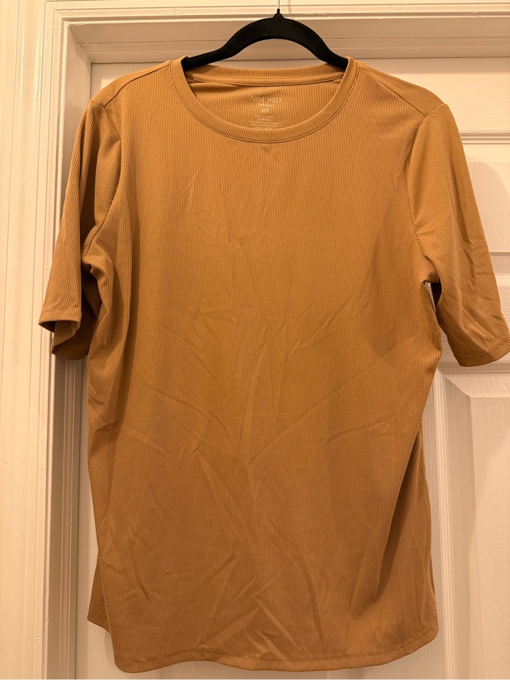 Women’s soft breathable, stretchy Ribbed Crew Neck T-Shirt in Mustard